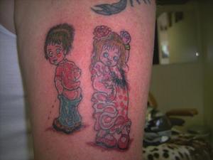 Photo de garçon et fille, dessin, garçon