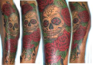 Sugar skull et roses en couleur