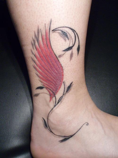 Photo de Aile + tige, tatouage, taouage cheville