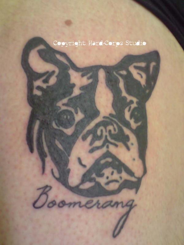 Photo de Bouledogue français + lettrage, tribal, lettrage réalisé par Hard-Corps Studio