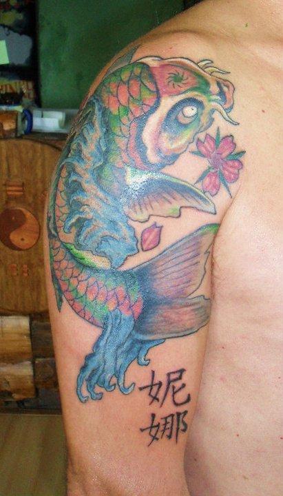 Photo de carpe japan caligraphie, animaux, tatouage réalisé par Black-Art Tattoo