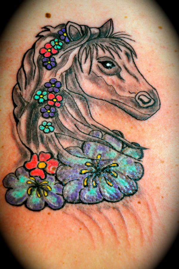 cheval fleurs