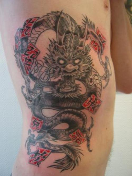 Photo de Dragon et lettres chinoises, dragon, lettre chinoise