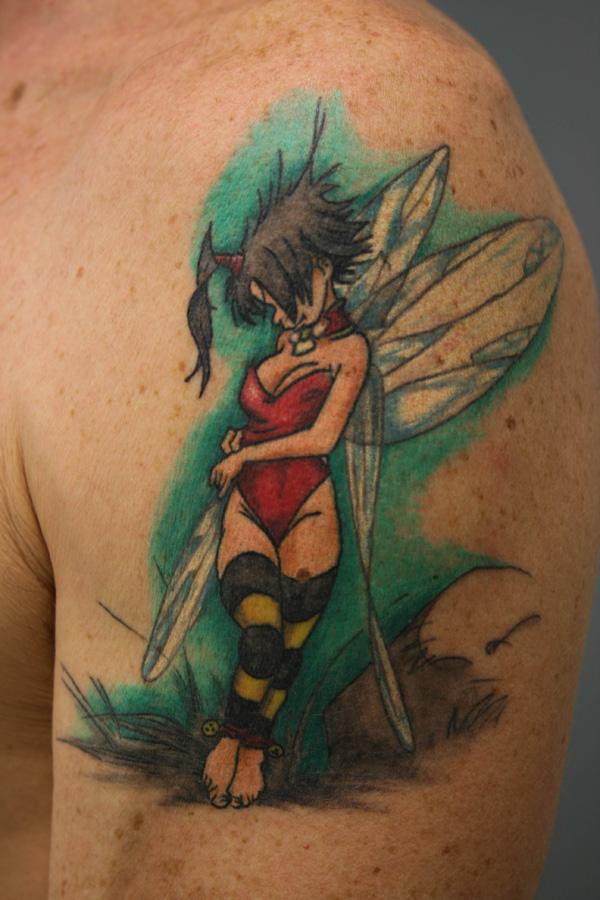 Photo de Féé clochette, fée, tatouage réalisé par Bubble Ink