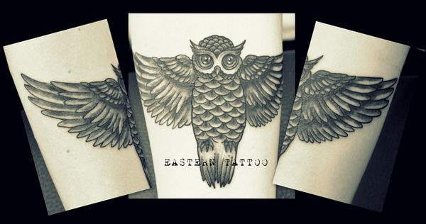 Photo de Hiboux, tatouage, tatouage chouette réalisé par Eastern Tattoo