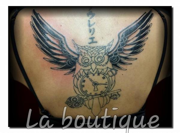 Photo de L'heure du hibou, animaux, tatouage réalisé par La Boutique tatouage