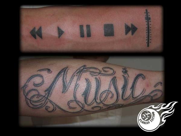Photo de Lettrage Music style chicano, lettrage, tatouage réalisé par Florian Tattoo
