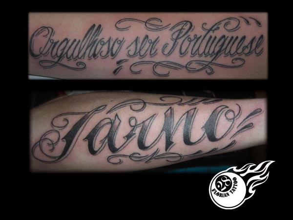 Photo de Lettrage portugal, lettrage, tatouage réalisé par Florian Tattoo