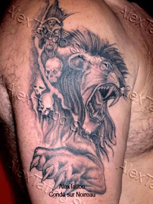 Lion et crane