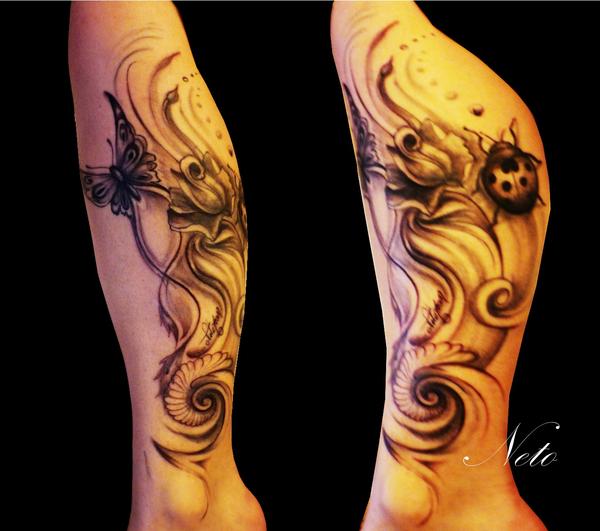 Photo de Papillon, Rose et Coccinelle, rose, papillon réalisé par Tattoo Style Neto