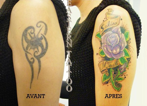 Photo de recouvrement, fleurs, tatouage réalisé par Eastern Tattoo