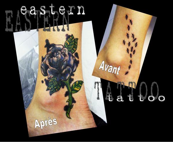 Photo de Recouvrement par une fleur, fleur, rose réalisé par Eastern Tattoo