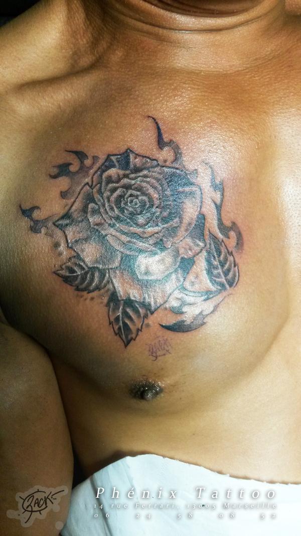 Photo de Rose avec des flammes, rose, fleurs réalisé par Phénix Tattoo
