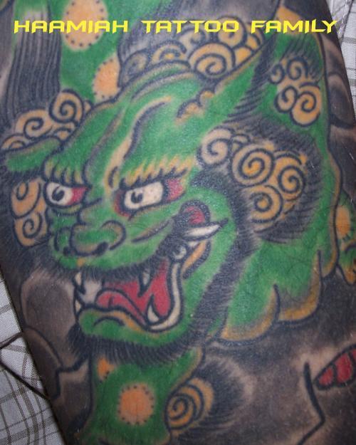 Photo de Tattoo Lion chinois, démon, chinois réalisé par Haamiah Tattoo Family