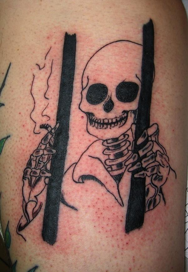Photo de Tete de mort en cage, tête de mort, tatouage réalisé par Eternal Tattoo