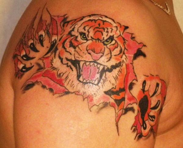 tigre qui déchire la peau